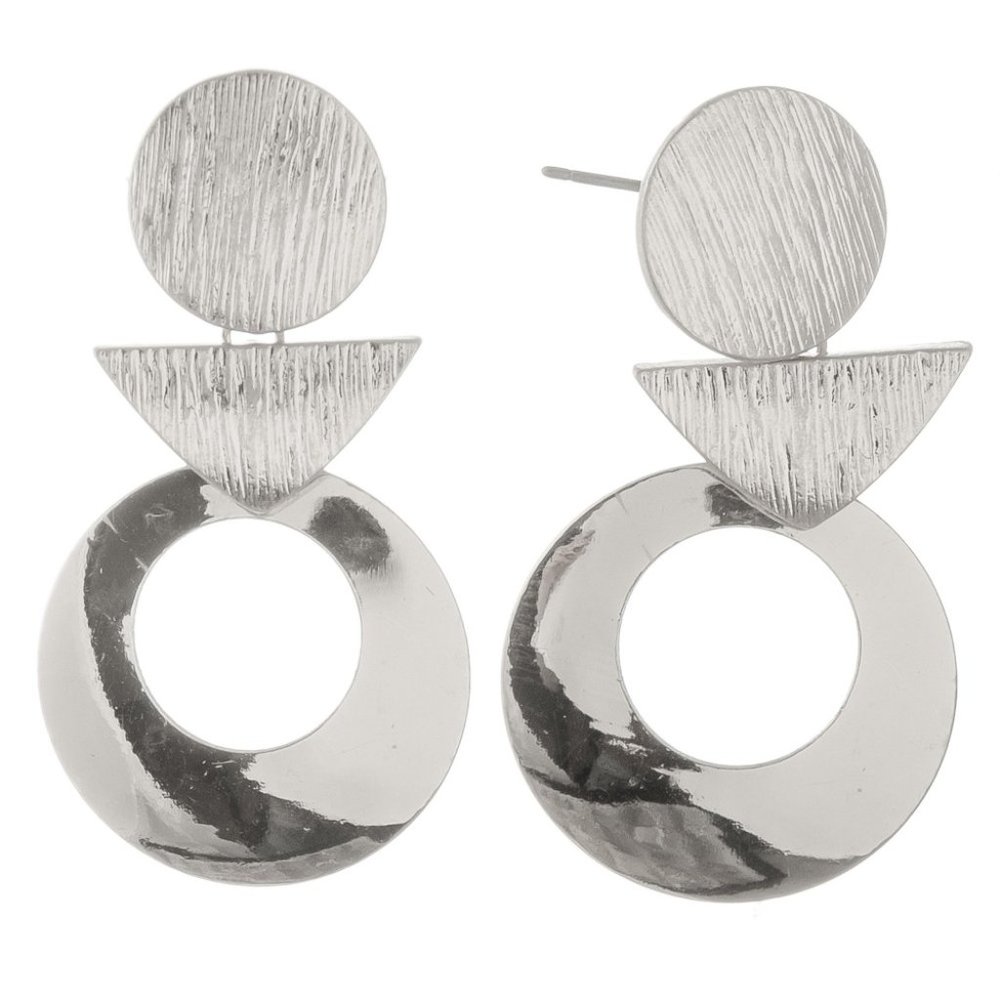 Silver Geometric Drop Earrings